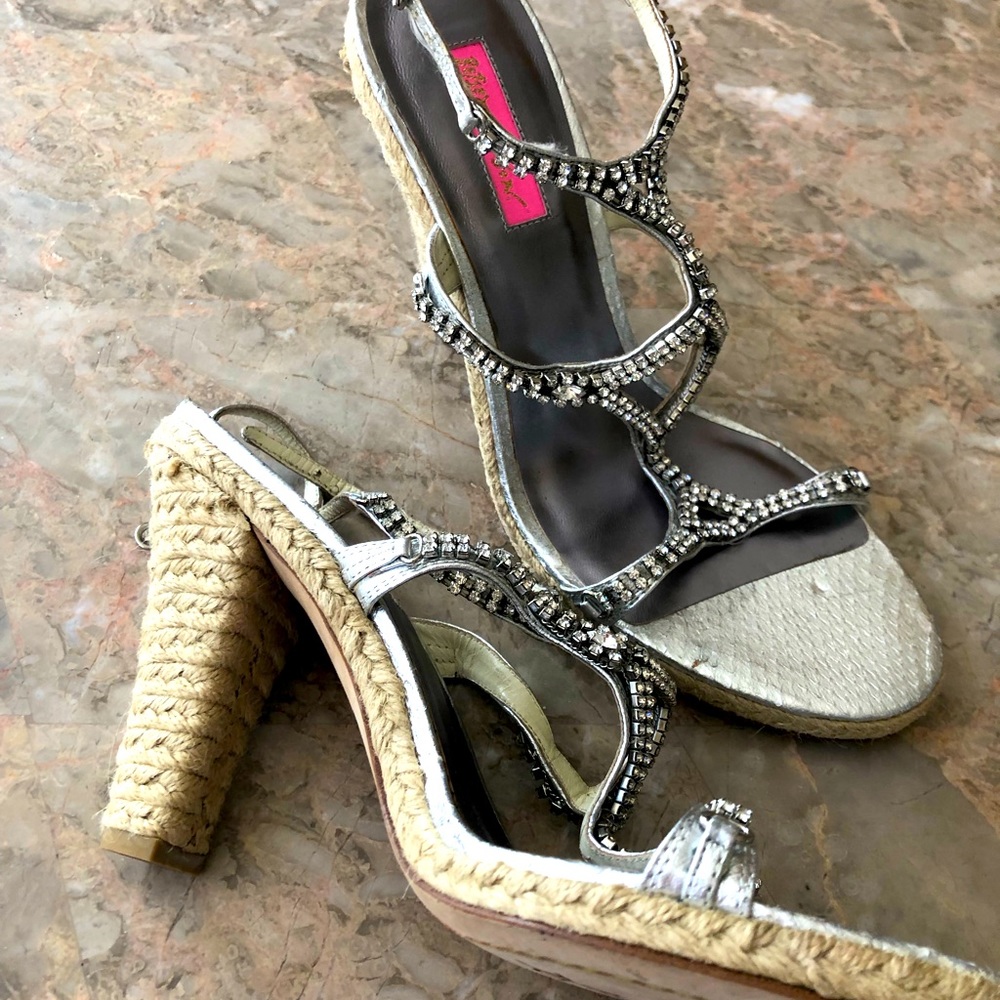 Betsey Johnson Silver and Rhinestone Heels Size 10